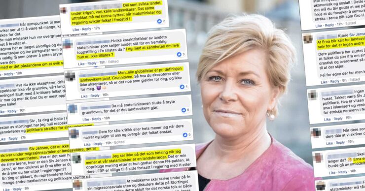 Kaller Siv Jensen «landssviker» etter at hun ba folk slutte å kalle Erna Solberg «landssviker»