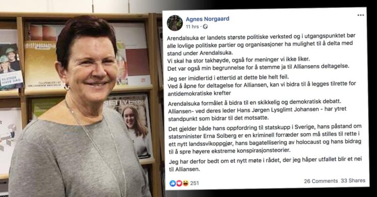 LO-representant i Arendalsuka snur: Ber om nytt møte for å nekte antisemittiske Alliansen