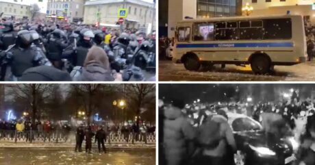 Se videoene: Her peprer de politiet med snøballer – over 3500 arrestert etter protester mot Putin