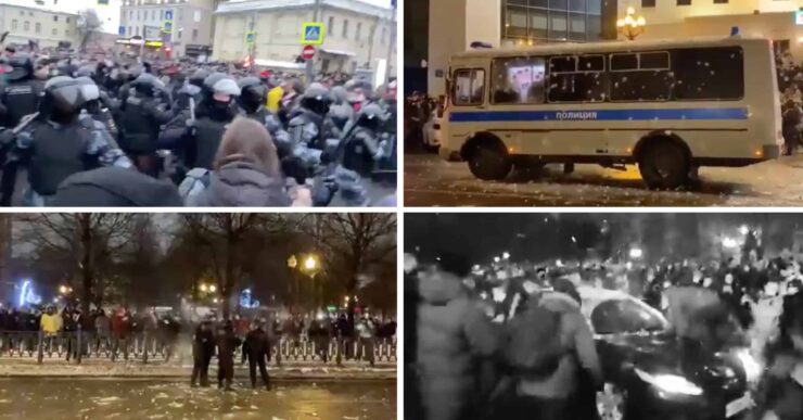 Se videoene: Her peprer de politiet med snøballer – over 3500 arrestert etter protester mot Putin
