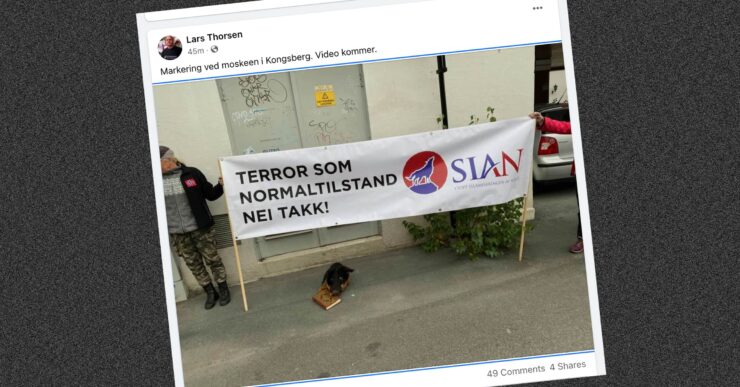 Politiet grep inn mot grisehode-markering ved moskéen i Kongsberg – SIAN-aktivister bortvist